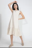 Kristal Keten Kolsuz Kadın Salaş Elbise - Taş thumbnail 2