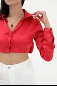Beli Lastikli Saten Gömlek - Kırmızı thumbnail 8