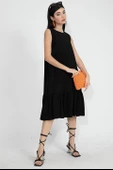 Kristal Keten Kolsuz Kadın Salaş Elbise - Siyah thumbnail 1