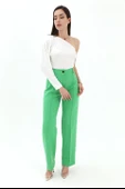 Önü Çimalı Atlas Kumaş Pantolon - Yeşil thumbnail 1