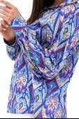 Reglan Kol Baskılı Saten Gömlek - Mavi - 5