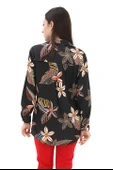 Çiçek Baskılı Saten Gömlek - Siyah thumbnail 5