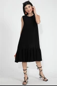 Kristal Keten Kolsuz Kadın Salaş Elbise - Siyah thumbnail 2