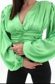 Beli Drapeli Balon Kol Bluz - Yeşil thumbnail 5