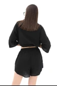 Pamuk Keten Şort Gömlek Kadın İkili Takım - Siyah thumbnail 7
