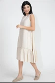 Kristal Keten Kolsuz Kadın Salaş Elbise - Taş thumbnail 3