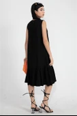 Kristal Keten Kolsuz Kadın Salaş Elbise - Siyah thumbnail 6