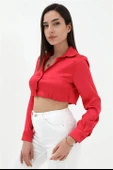 Beli Lastikli Saten Gömlek - Kırmızı thumbnail 5