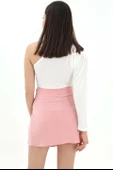 Yanları Büzgülü Beli Lastikli Etek - Pudra thumbnail 4