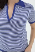 İnce Çizgili Polo Yaka Triko Kazak - SaksMavisi thumbnail 4