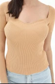 Prenses Yaka Kısa Kollu Triko  Kazak - Camel thumbnail 4