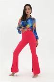 Yırtmaçlı İspanyol Paça Atlas Pantolon - Fuşya thumbnail 4