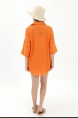 Pamuk Keten Şort Gömlek Kadın İkili Takım - Turuncu thumbnail 5