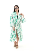 Baskılı Keten Kimono - Yeşil thumbnail 1