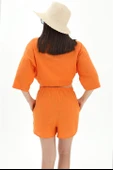 Pamuk Keten Şort Gömlek Kadın İkili Takım - Turuncu thumbnail 7