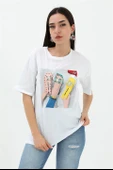 Bisiklet Yaka Terlik Baskılı T-shirt - Beyaz thumbnail 1
