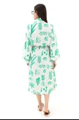 Baskılı Keten Kimono - Yeşil thumbnail 4