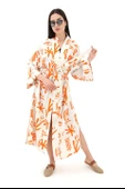 Baskılı Keten Kimono - Turuncu thumbnail 5