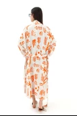 Baskılı Keten Kimono - Turuncu thumbnail 7