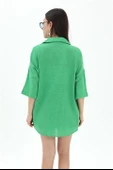 Pamuk Keten Şort Gömlek Kadın İkili Takım - Yeşil thumbnail 5