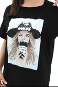 Bisiklet Yaka Kovboy Şapkalı Süprem T-shirt - Siyah - 4