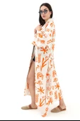 Baskılı Keten Kimono - Turuncu thumbnail 4
