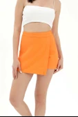 Yanı Fermuarlı Gabardin Şort Etek - Turuncu thumbnail 2