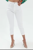 Yüksek Bel Likralı Mom Jeans - Beyaz thumbnail 2