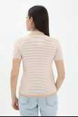 İnce Çizgili Polo Yaka Triko Kazak - Camel thumbnail 3