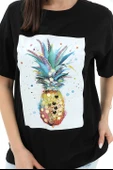 Bisiklet Yaka Ananas Baskılı Süprem T-shirt - Siyah thumbnail 4