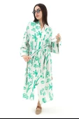 Baskılı Keten Kimono - Yeşil thumbnail 6