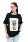 Bisiklet Yaka Ananas Baskılı Süprem T-shirt - Siyah thumbnail 2