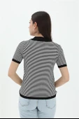 İnce Çizgili Polo Yaka Triko Kazak - Siyah thumbnail 3