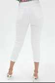 Yüksek Bel Likralı Mom Jeans - Beyaz thumbnail 4