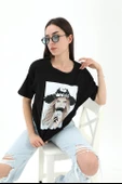 Bisiklet Yaka Kovboy Şapkalı Süprem T-shirt - Siyah - 1