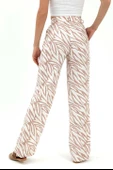 Zebra Desen Yüksek Bel Keten Pantolon - Bej thumbnail 4
