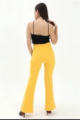 Yüksek Bel Gizli Fermuarlı İspanyol Paça Atlas Kumaş Pantolon - Sarı thumbnail 4