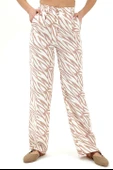 Zebra Desen Yüksek Bel Keten Pantolon - Bej thumbnail 2