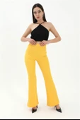 Yüksek Bel Gizli Fermuarlı İspanyol Paça Atlas Kumaş Pantolon - Sarı thumbnail 2