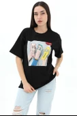Bisiklet Yaka Terlik Baskılı T-shirt - Siyah thumbnail 2