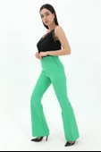 Yüksek Bel Gizli Fermuarlı İspanyol Paça Atlas Kumaş Pantolon - Yeşil thumbnail 3
