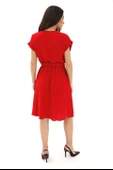Bisiklet Yaka Beli Büzgülü Kemerli Elbise - Kırmızı thumbnail 5
