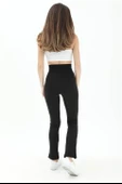 Yüksek Bel Kemerli Önden Yırtmaç Detaylı Tayt - Siyah thumbnail 4