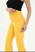 Yüksek Bel Gizli Fermuarlı İspanyol Paça Atlas Kumaş Pantolon - Sarı thumbnail 5