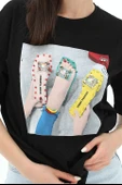 Bisiklet Yaka Terlik Baskılı T-shirt - Siyah thumbnail 4