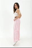Hasır Kemer Çizgili Pantolon - Fuşya thumbnail 4