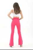 Kemerli Yanı Yırtmaçlı İspanyol Paça Atlas Kumaş Pantolon - Fuşya thumbnail 7