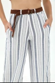 Hasır Kemer Çizgili Pantolon - Lacivert thumbnail 6