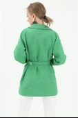 Düşük Omuz Kemerli Atlas Kumaş Blazer Ceket - Yeşil thumbnail 5