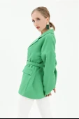 Düşük Omuz Kemerli Atlas Kumaş Blazer Ceket - Yeşil thumbnail 4